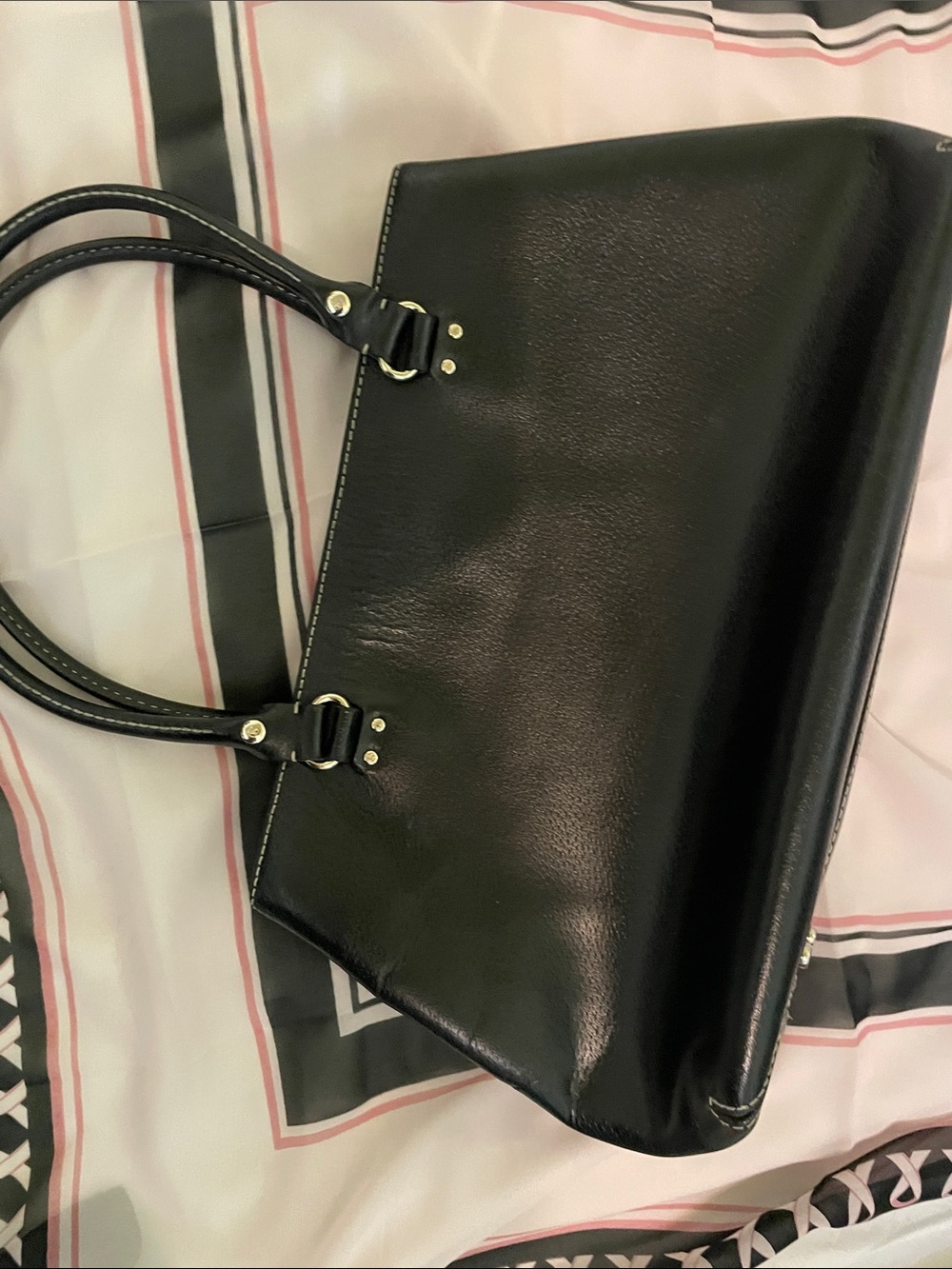 kate spade Black Leather Tote with Gold Logo Plate - Picture 3 of 11